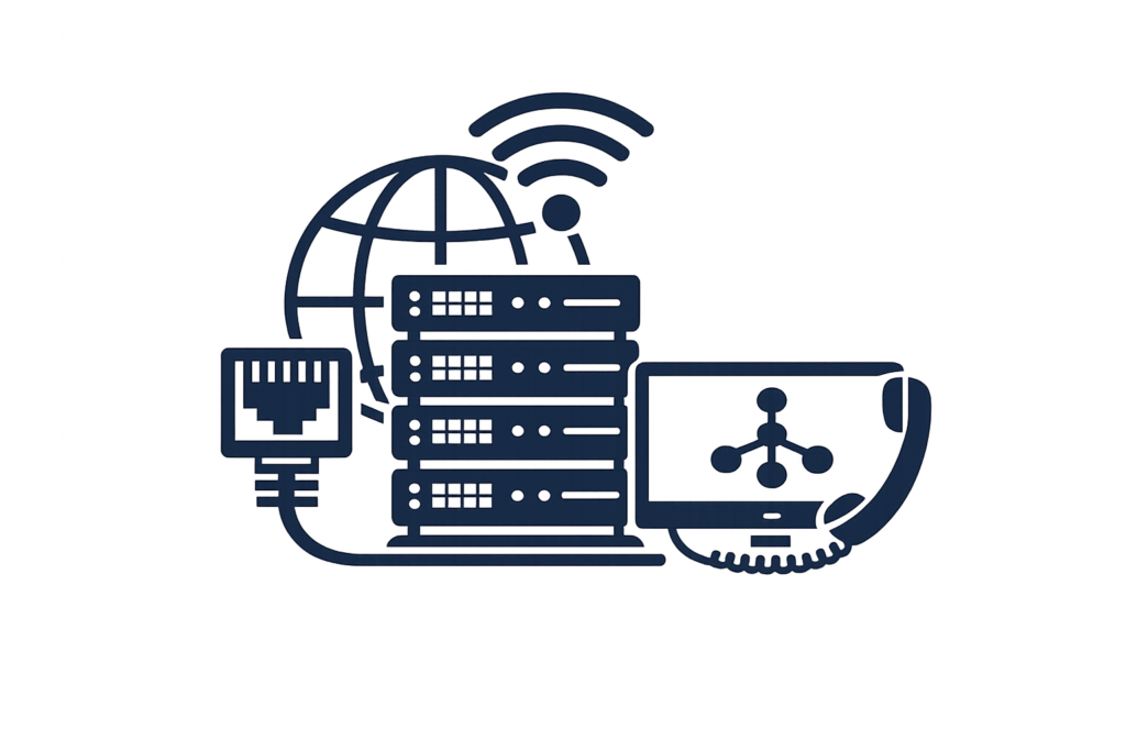 Icône réseaux & communication – câblage structuré, fibre, LAN/WAN, VOIP